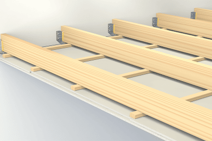 Elastic suspension of wooden beams